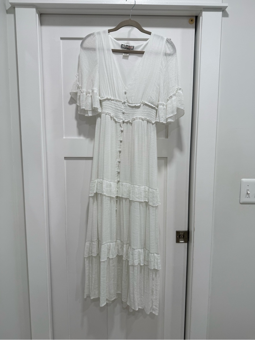 A. Calin by Flying Tomato Elegant White V-Neck Ruffle Tiered Maxi Dress - Picture 2 of 3